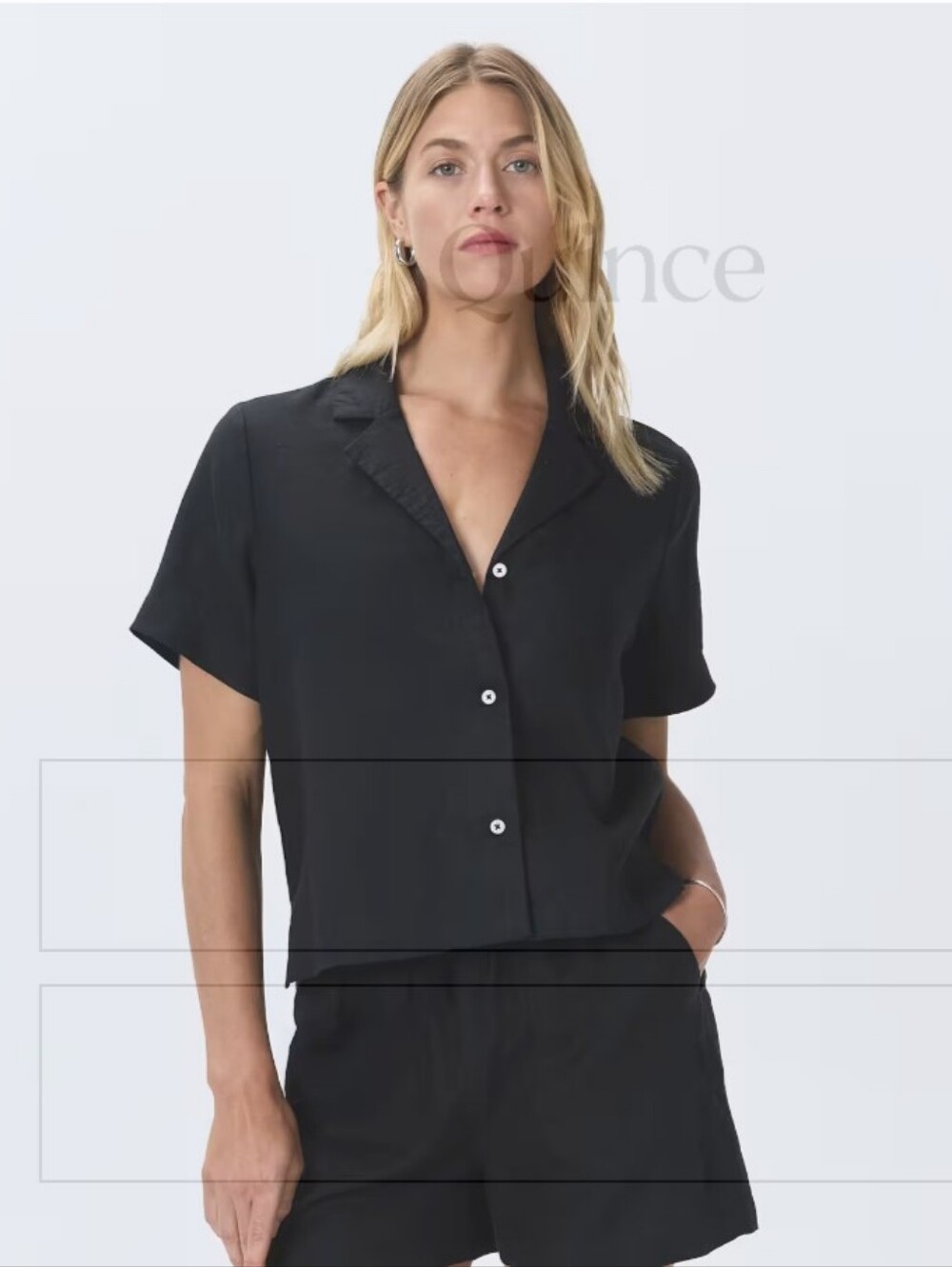 Quince Women 100% European Linen Short Sleeve Shirt Black Size S